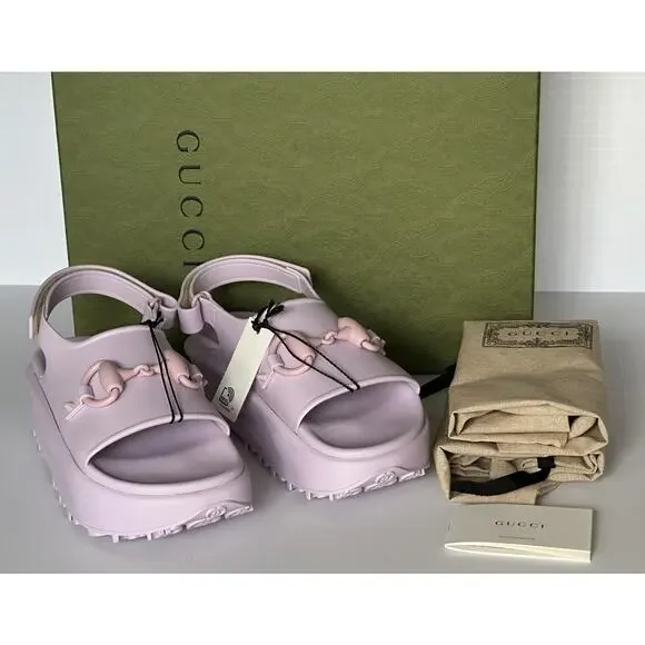 Gucci Women's Horsebit Rubber Pink Slingback Sandals 9 US (39 Eu) IT 742435 NIB - Picture 13 of 14